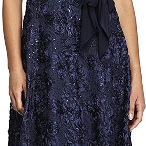 Alex Evenings Women’s Tea Length Dress with Rosette Detail (Petite and Regular)