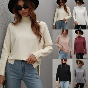 Architect Jean Co Fall Sweaters for Men Women Winter Solid Color Sweater High Collar Warm Sweater Plain Pullover for Women