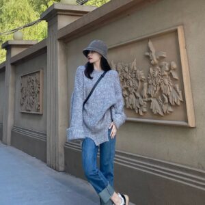 Autumn 2022 new senior feels salt is lazy looser pullovers jeans two suits female