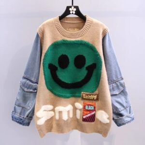 Autumn Pullover Women Cartoon Jumpers Oversize Sweater Long Sleeve Knitted Tops Jeans Chic Streetwear Pullover Female