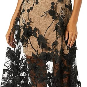 Dress the Population Women’s Audrey Spaghetti Strap Midi A-line 3D Floral Dress