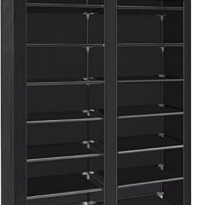 ERONE Shoe Rack Storage Organizer , 28 Pairs Portable Double Row with Nonwoven Fabric Cover Shoe Rack Cabinet for Closet (Black)