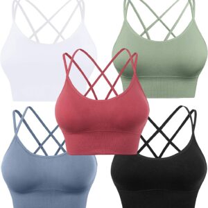 Evercute Cross Back Sport Bras Padded Strappy Criss Cross Cropped Bras for Yoga Workout Fitness Low Impact