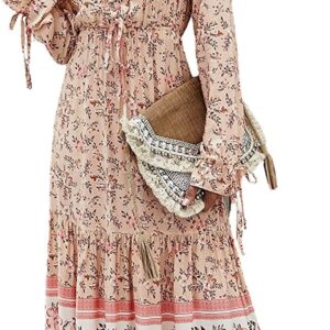 Floerns Women’s Floral Print Boho V Neck Long Sleeve Flowy Maxi Dress