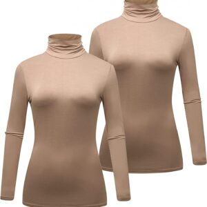 Formeet17 Women’s 2-Pack Long Sleeve Turtleneck T-Shirt Basic Stretchy Layer Comfy High Neck Shirt