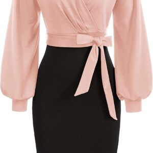 GRACE KARIN Women’s Work Pencil Dress Wedding Guest Office Dresses Cocktail Party Long Sleeve