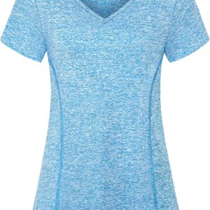 KORALHY Yoga Tops for Women Short Sleeve V Neck Quick-Dry Workout Sports Athletic Running Shirts