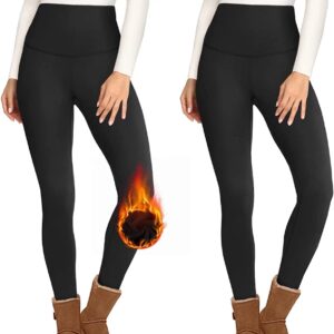 Opuntia 2 Pack Fleece Lined High Waisted Leggings for Women – Warm Winter Pants Tummy Control Yoga Hiking Running Tights