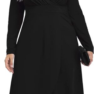POSESHE Women Plus Size Fall Long Sleeve Empire Waist Asymmetrical High Low Party Dress