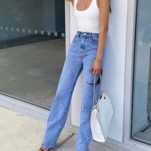 Slim Straight Split Jeans Women High Waist Denim Pants Womens Vintage Long Ankle Slit Jeans For Women Black Denim Trousers 2023