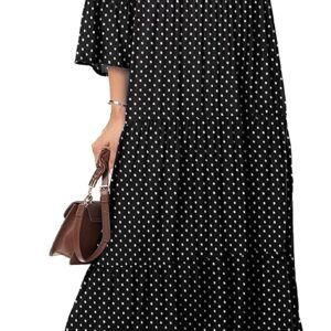 VIISHOW Women’s 3/4 Sleeve Summer Boho Dress Front Tie Neck Vintage Floral Print Ruffle Hem Casual Bohemian Flowy Midi Dress