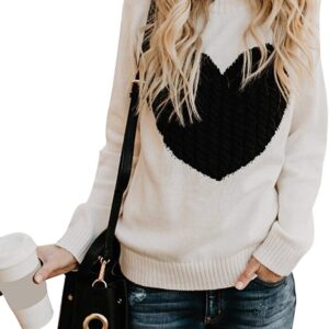 Alsol Lamesa Women Sweaters Heart Front Crew Neck Long Sleeve Knitted Pullover Sweater