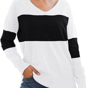 Jouica Women’s Casual Lightweight V Neck Batwing Sleeve Knit Top Loose Pullover Sweater