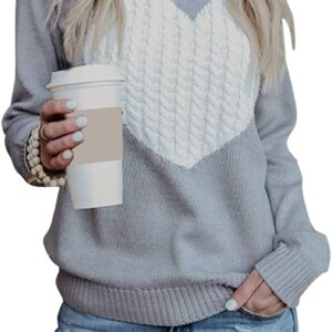 shermie Women’s Pullover Sweaters Long Sleeve Crewneck Cute Heart Knitted Sweater