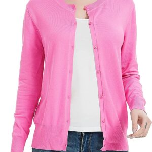 Women’s Crew Neck Button Down Long Sleeve Cardigan Sweater