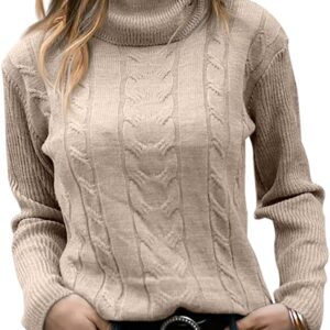 Womens Turtleneck Sweaters Long Sleeve Pullover Cable Knit Sweaters Soft Jumper
