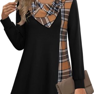 Youtalia Women’s Long Sleeve Cowl Neck Tunic Color Block Pullover Sweatshirt